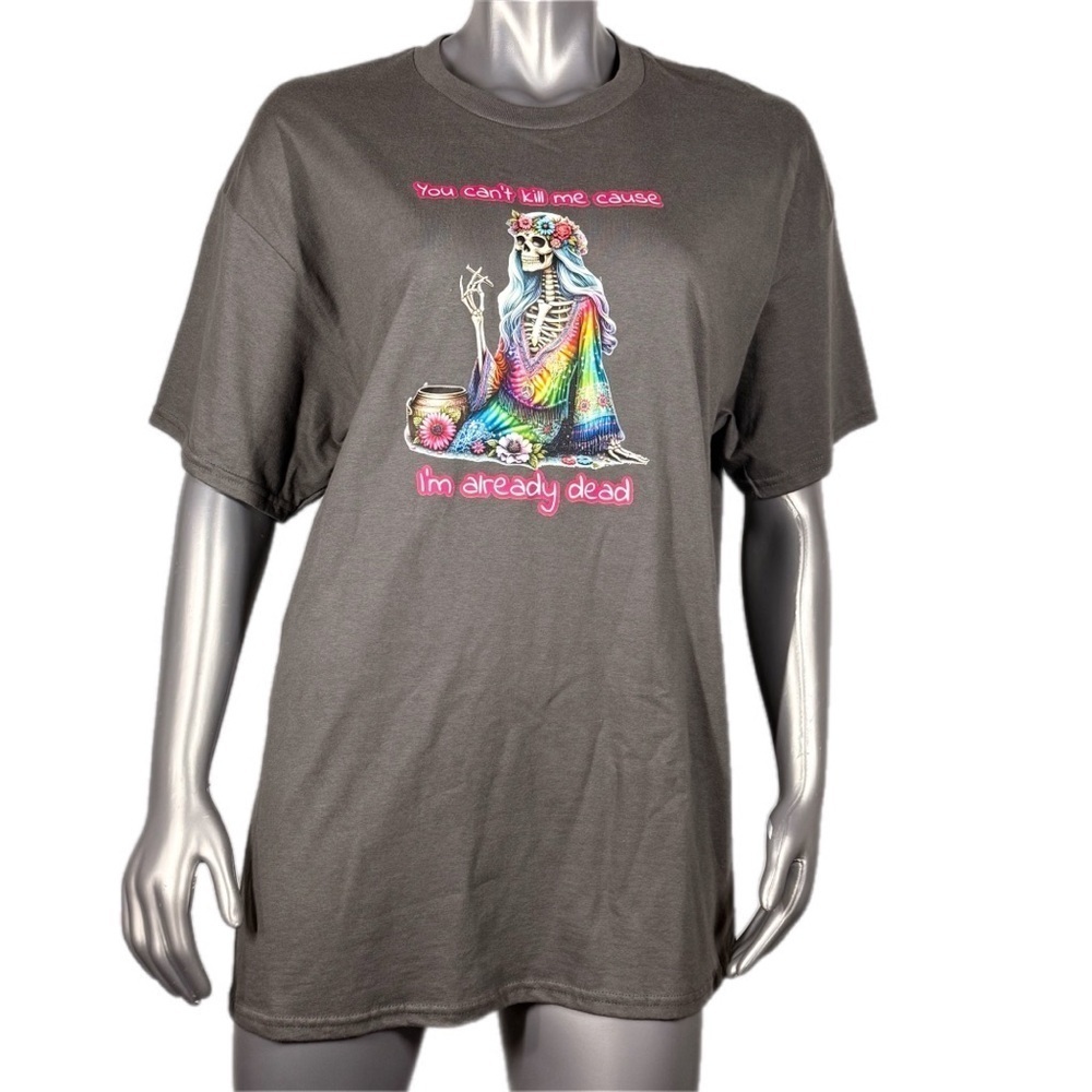 The Blind Medium | Grey Tee Colorful Hippie Skeleton Design Flower Crown - Picture 2 of 11